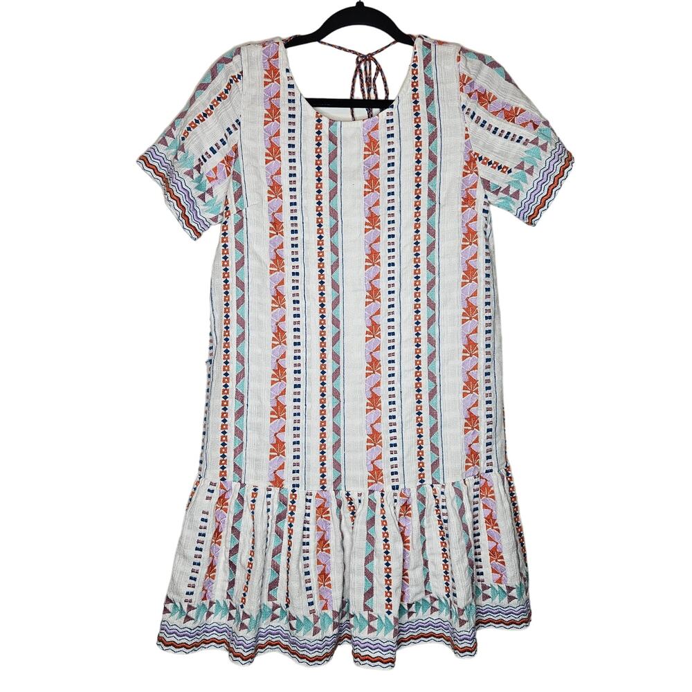 DUET Anthropologie Tildie Tunic Embrodered Ruffle hem Dress size small